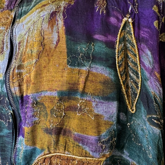 Jane Ashley | VTG Jewel Tone Fall Floral Puff Paint Bomber Oversized Coat Jacket - Picture 9 of 16